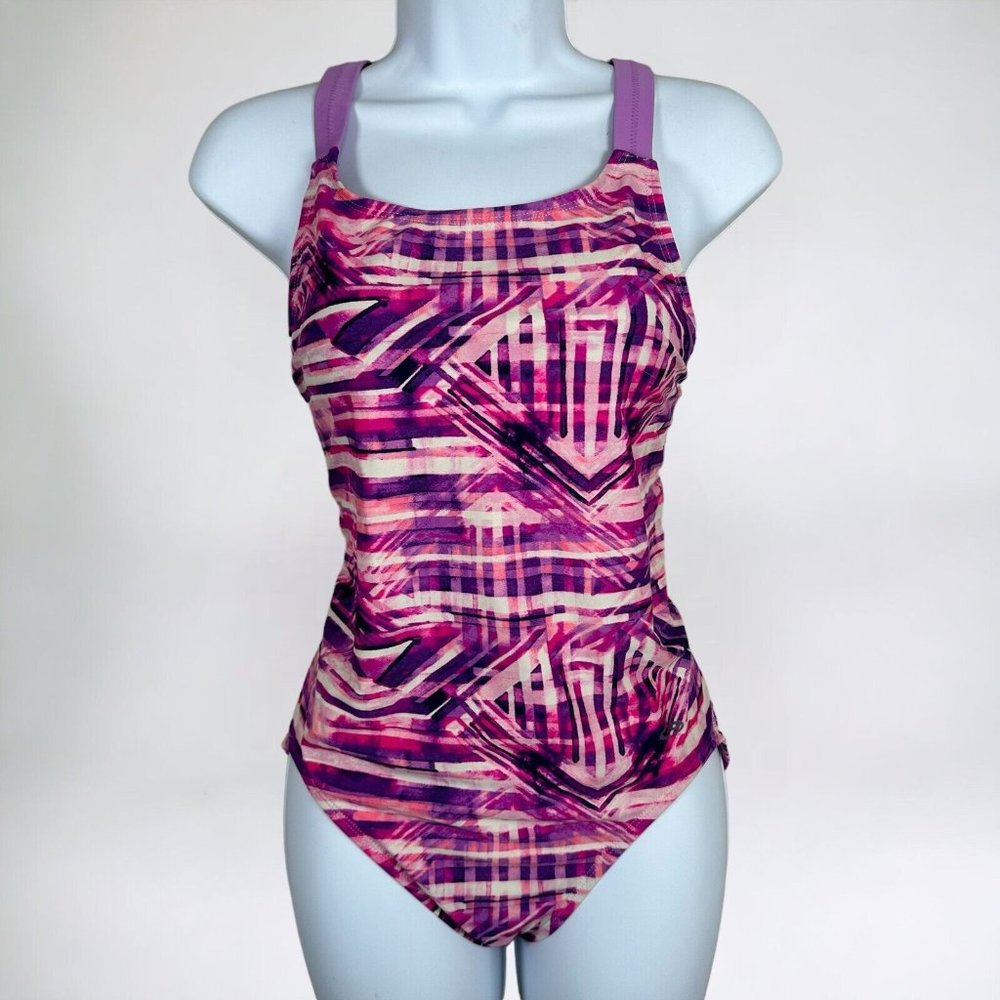 Champion Swimsuit Medium 8-10 One‎ Piece Bathing Suit Purple Pink White Womens